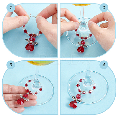 32Pcs 8 Colors Glass Angel Wine Glass Charms AJEW-PH01651-1