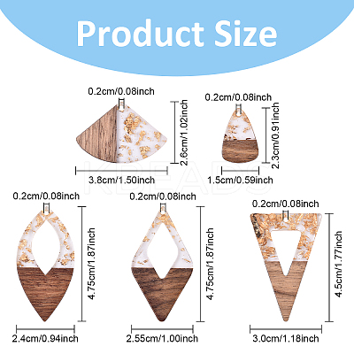 10Pcs 5 Styles Wood and Resin Pendants FIND-YW0008-21-1