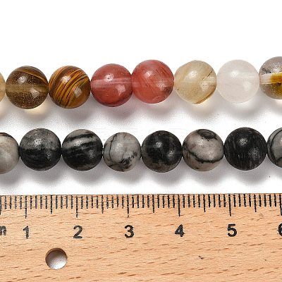 Natural Wood Lace Stone/Blue Spot Jasper/Black Netstone/Opal/Cherry Blossom Glass Beads Strands G-P562-C-02-1