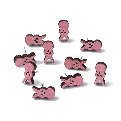 Natual Wood Easter Stud Earrings EJEW-C013-02F-1