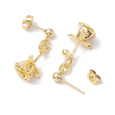 Flower Brass Dangle Earrings EJEW-TA00495-1