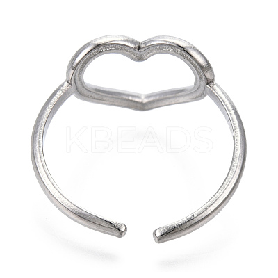 Non-Tarnish 304 Stainless Steel Hollow Heart Cuff Rings RJEW-N038-122P-1