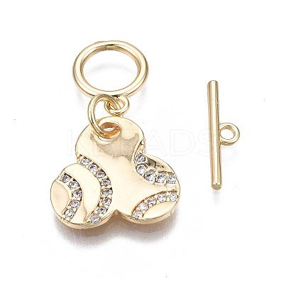 Brass Micro Pave Clear Cubic Zirconia Toggle Clasps KK-S356-309-NF-1