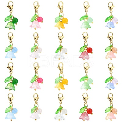 20Pcs 10 Colors Lily of the Valley Glass & Acrylic Pendant Decoration HJEW-CJ00050-1