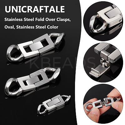 3Pcs 3 Styles 304 Stainless Steel Fold Over Clasps STAS-UN0053-38-1