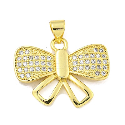 Bowknot Rack Plating Brass Clear Cubic Zirconia Pendants KK-Z053-14G-02-1