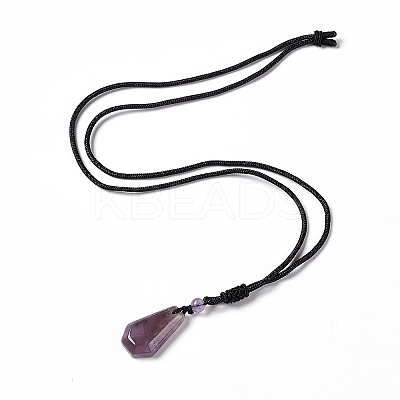 Natural Amethyst Hexagon Pendant Necklace with Nylon Cord NJEW-G094-A01-1