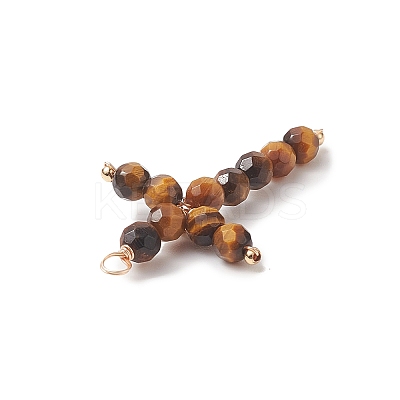 Natural Tiger Eye Faceted Round Copper Wire Wrapped Pendants PALLOY-JF02011-04-1