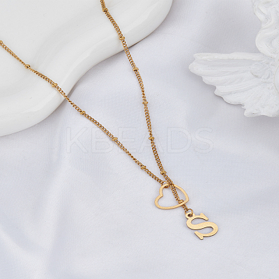 1Pc Letter & Heart Stainless Steel Lariat Necklaces for Women NJEW-LP0002-87G-S-1