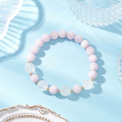 Natural Kunzite & Selenite Beads Bracelets BJEW-JB12199-1