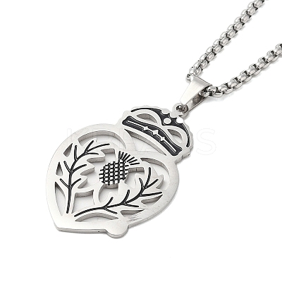 Non-Tarnish 201 Stainless Steel Box Chain Scottish Luckenbooth Thistle Heart Pendant Necklaces for Women NJEW-U005-02P-1