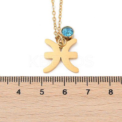 304 Stainless Steel Glass Drill Birth Stone Constellation Pendant Necklaces LS-STAS-D305-08G-L-1