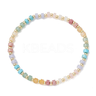 Natural Green Aventurine & Rose Quartz & Howlite & White Jade & Yellow Aventurine & Synthetic Blue Lace Agate & Brass Beads Stretch Bracelets for Women BJEW-JB13334-03-1