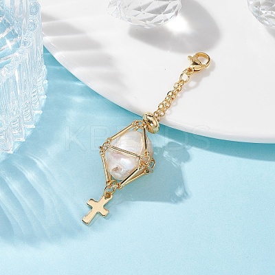 Brass Macrame Pouch Empty Stone Holder Cross Pendant Decoration HJEW-JM01288-1