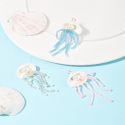 Natural Shell & Glass Pearl Big Pendants PALLOY-FS00032-1