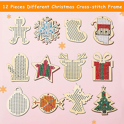 1 Bag Christmas Theme Wood Cross Stitch Kits WOOD-SC0002-24-1