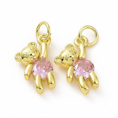 Brass Micro Pave Clear Cubic Zirconia Charms ZIRC-F135-25G-02-1