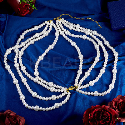 ABS Plastic Imitation Pearl Beads Multi Layered Chain Waist Belts HJEW-TAC0072-1