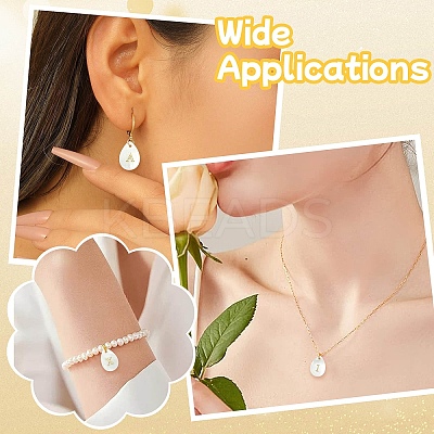 26Pcs 26 Styles Natural Shell Teardrop Charms with Golden Tone Metal Letter Slices SHEL-CJ0001-33-1