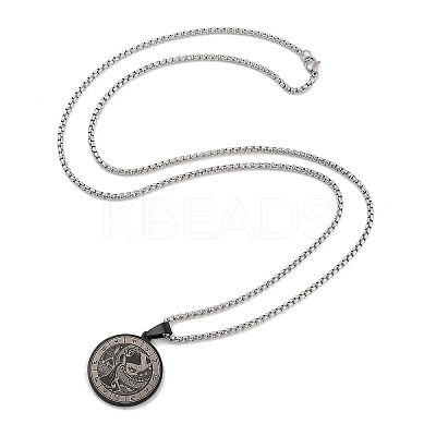 Retro Mandala 201 Stainless Steel Box Chain Constellation Pendant Necklaces for Women Men NJEW-M223-01A-1