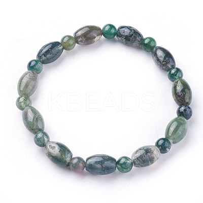 Natural Moss Agate Beads Stretch Bracelets BJEW-F380-03-1