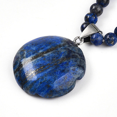 Natural Lapis Lazuli 4.5mm Round Beaded Flower Pendant Necklaces NJEW-T016-04C-1