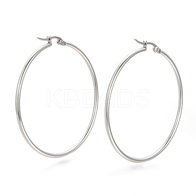 Tarnish Resistant 201 Stainless Steel Hoop Earrings X-MAK-R018-50mm-S-1