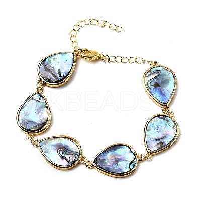 Natural Abalone Shell/Paua Shell Teardrop Link Chain Bracelets for Women BJEW-F512-01G-1