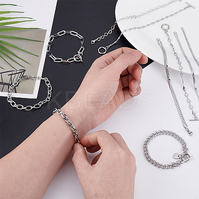 10Pcs 10 Styles Stainless Steel Chain Bracelets Kits BJEW-PH0004-48-1