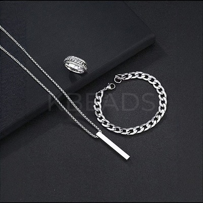 Alloy Cuboid Pendant Necklaces & Curb Chain Bracelets & Rings Sets FS-WG20982-02-1