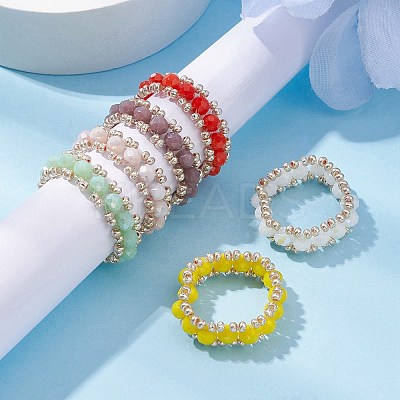 Faceted Rondelle Glass Beaded Stretch Rings for Women RJEW-JR00824-1