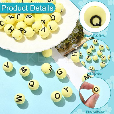 1 Set 26Pcs Yellow Round with Letter Silicone Beads ST-CJ0041-015-1