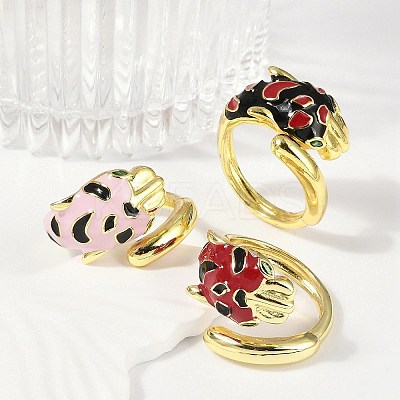 Brass Micro Pave Cubic Zirconia Enamel Cuff Rings for Women RJEW-L113-041G-1