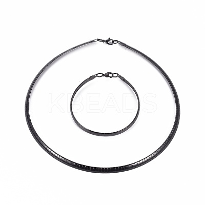 304 Stainless Steel Choker Necklaces and Bangles Jewelry Sets SJEW-L144-A01-B-1