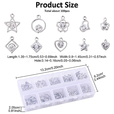100Pcs 10 Styles Rack Plating Eco-Friendly Alloy Charms FIND-YW0008-79-1