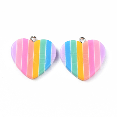 Rainbow Heart Resin Pendants CRES-O003-02-1