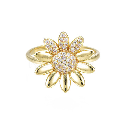 Cubic Zirconia Flower Open Cuff Ring RJEW-N035-108-1