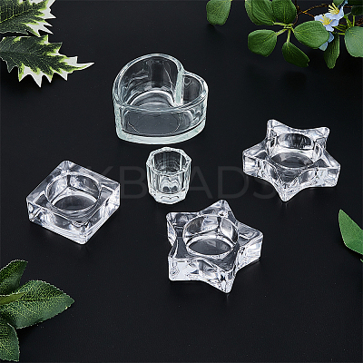 5Pcs 5 Styles Glass Tealight Candle Holder AJEW-FG0003-37-1
