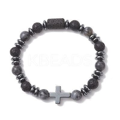 2Pcs Natural Lava Rock & Larvikite & Howlite Beads Stretch Bracelets for Couple BJEW-JB13196-1