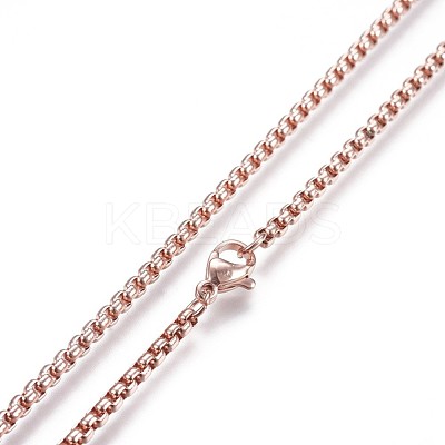 304 Stainless Steel Box Chain Necklaces X-NJEW-P244-01RG-1