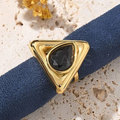 Triangle 304 Stainless Steel Rhinestone Open Cuff Rings for Women LS-RJEW-M048-03P-1