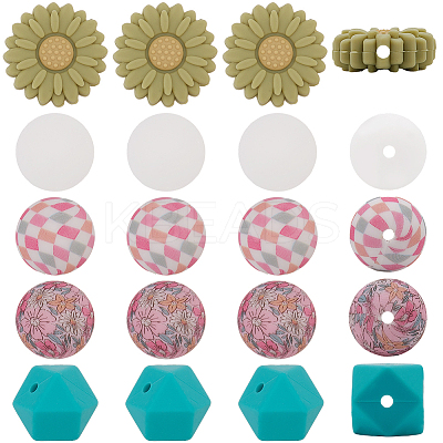 30Pcs 5 Styles Food Grade Eco-Friendly Silicone Focal Beads SIL-PA0001-20-1