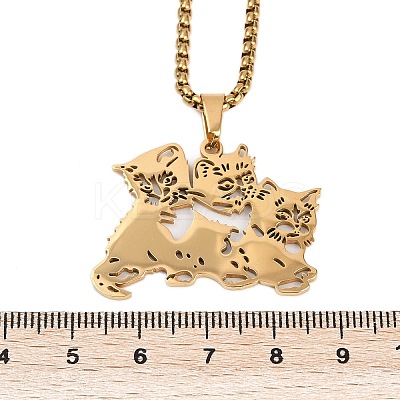 201 Stainless Steel Hollow Cute Cat Pendant Necklaces for Women LS-NJEW-K283-38G-1