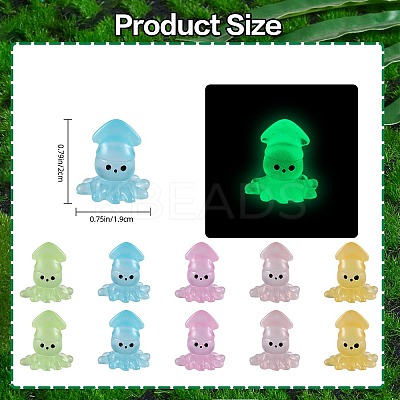 50Pcs 5 Colors Luminous Resin Cute Little Cuttlefish Ornaments RESI-SZ0003-44-1