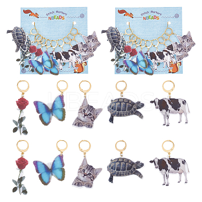 Animal & Rose Opaque Acrylic Pendant Stitch Markers HJEW-AB00358-1