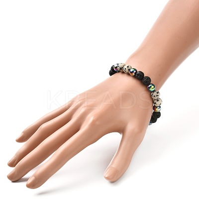 Matte Stone Round Beads Stretch Bracelets for Men Women BJEW-JB06875-1