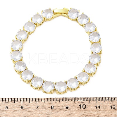 Brass Pave Clear Cubic Zirconia Flat Round Link Chain Bracelets for Women BJEW-A034-02G-1