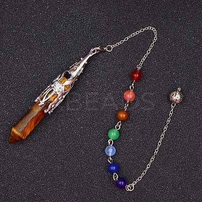 Natural Tiger Eye & Mixed Gemstone Bullet Pointed Dowsing Pendulums CHAK-PW0001-051E-1