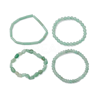 Natural Green Aventurine Beaded Stretch Bracelet Sets BJEW-JB10782-1