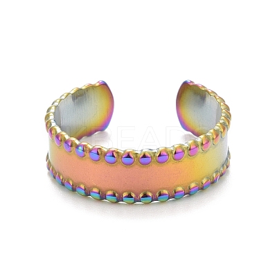 Ion Plating(IP) Rainbow Color 304 Stainless Steel Flat Open Cuff Ring for Women RJEW-C025-10M-1